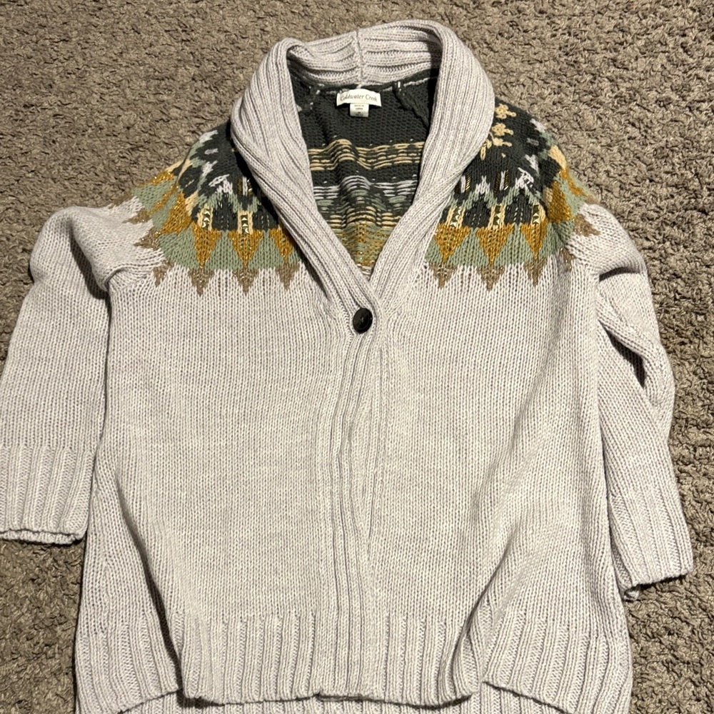 Coldwater Creek Gray Cardigan with Patterned Design